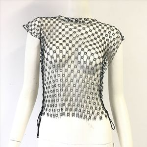 Abbigliamento da donna nuovo arrivo <span class=keywords><strong>canottiera</strong></span> in strass a rete con fiore personalizzato Top sexy gilet elasticizzato da ragazza canotta corta - Product Image 3