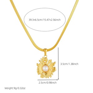Freshwater Pearl Sunflower Gold Plated Blade Chain Stainless Steel Pendant Irregular Personalized Necklace Gift - Product Image 4