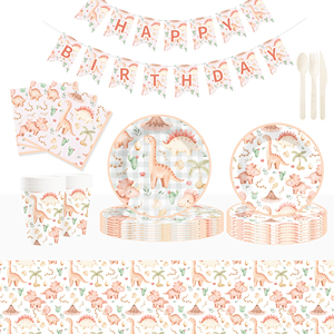 DAMAI - Juego de Vajilla Desechable con Diseño de Animales, Platos de Papel para Postre, Vasos y Servilletas con Lindo Estampado de Dinosaurios para Fiestas - Product Image 1