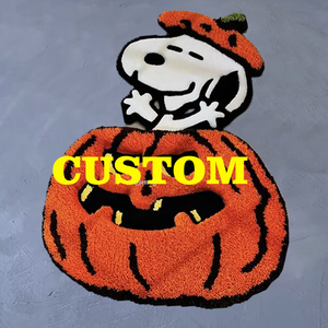 Tappeto Personalizzato per Halloween, Divertente e Spaventoso, Decorazione per <span class=keywords><strong>Camera</strong></span> <span class=keywords><strong>da</strong></span> <span class=keywords><strong>Letto</strong></span>, Fantasma Bianco e Zucca Carini, Morbido Acrilico a Pelo Lungo, Spesso e Irregolare - Product Image 3
