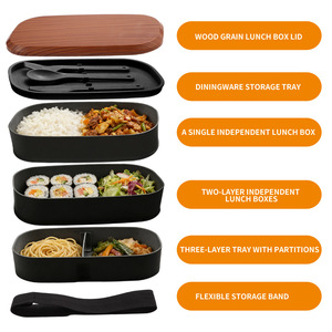 Lonchera de Estilo Japonés con Logotipo Personalizado, Lonchera de Plástico de Doble Capa de Gran Capacidad para Trabajadores de Oficina, Apta para Microondas, con Bolsa - Product Image 3