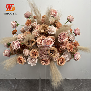 Boule de fleur en soie artificielle d'automne de pampa de Champagne brun de luxe lisse de rose pour la décoration de mariage - Product Image 6