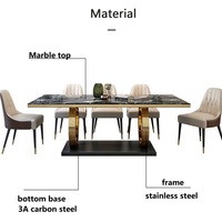 Meubles de restaurant de luxe, ensemble de table à manger, table à manger en marbre pour 6 personnes, or