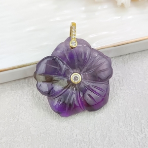 Vendita calda semplice alla moda CZ Hoop pietra preziosa <span class=keywords><strong>naturale</strong></span> intagliata fiore <span class=keywords><strong>ametista</strong></span> Fluorite ciondoli per collana da donna - Product Image 4