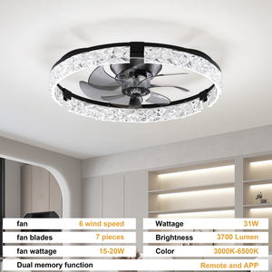 Ventilateur de plafond LED moderne en cristal de 19,6 pouces avec moteur DC, 5 pales, télécommande, intensité réglable pour chambre à coucher - Product Image 6