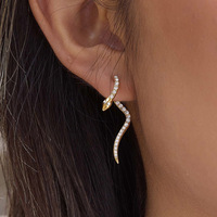 BinShuo Classique Boucles d'oreilles créoles en acier inoxydable plaqué or 18 carats, motif serpent ondulé, élégantes, ornées de strass