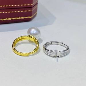 10600 Accesorios de Perlas DIY, Soporte para Anillo de Plata S925 con Cuentas Redondas de 8-10 mm, Anillo de Moda con Perlas Sueltas - Product Image 3