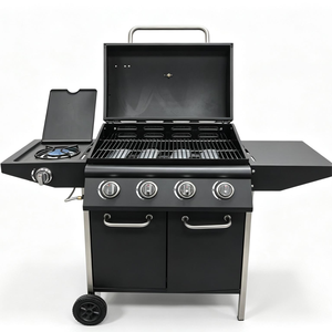Nuovo <span class=keywords><strong>Barbecue</strong></span> a Gas Premium con Rivestimento in Polvere <span class=keywords><strong>di</strong></span> <span class=keywords><strong>Ferro</strong></span> Nero, Coperchio con Armadietto, Bruciatori Laterali e Accessori - Product Image 1