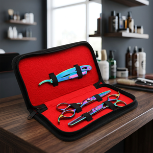 ASAP Kit de coiffure en acier inoxydable pour droitiers, ciseaux de beauté à manche long, lame de double effilage et rasoir de barbier à pointe fine - Product Image 3