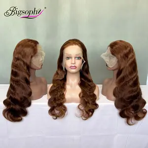 Free Sample Long Hair Sale Chestnut Colored Lace Front 13X4 Body Wave Vendors, Raw Indian Hair Wholesale Verified Wig Hair