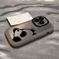 Coque de téléphone antichoc en silicone mat compatible avec 14 Pro/15 Pro Max/14 Plus/16 New Pro, protection de l'objectif, motif panda mignon
