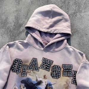 Sweat à capuche oversize vintage à épaules tombantes personnalisé, sweat à capuche graphique pour hommes, streetwear, sweat en molleton français lavé, sweat à capuche avec strass - Product Image 3