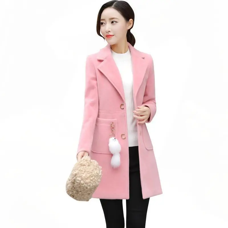 B12125A高品質レディースウールスリム冬韓国スタイル女性コート
