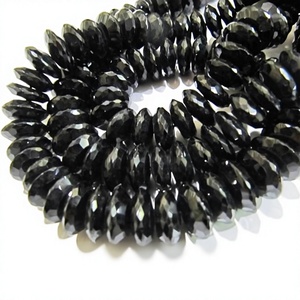 Perles facettées en spinelle noire naturelle, coupe allemande, rondelles, 8 à 12 mm, brin de 8 pouces de long - Product Image 1