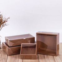 Boîte d'emballage de cadeau de boulangerie de chocolat de Noël pliable en papier carré artisanal noir marron blanc personnalisé avec couvercle en PVC transparent