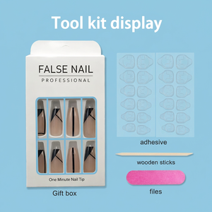 Prêt à expédier – 24 faux ongles carrés français réutilisables à presser pour les orteils – Vente en gros d'usine – Fournisseur d'ongles artificiels pour les pieds - Product Image 6