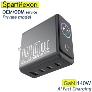 Caricatore GaN AI da 140W con Display Digitale, Adattatore Super Veloce per <span class=keywords><strong>iPhone</strong></span>, Tipo <span class=keywords><strong>C</strong></span>/USB-<span class=keywords><strong>C</strong></span> PD 110V US/EU/UK, Ricarica Intelligente - Product Image 1