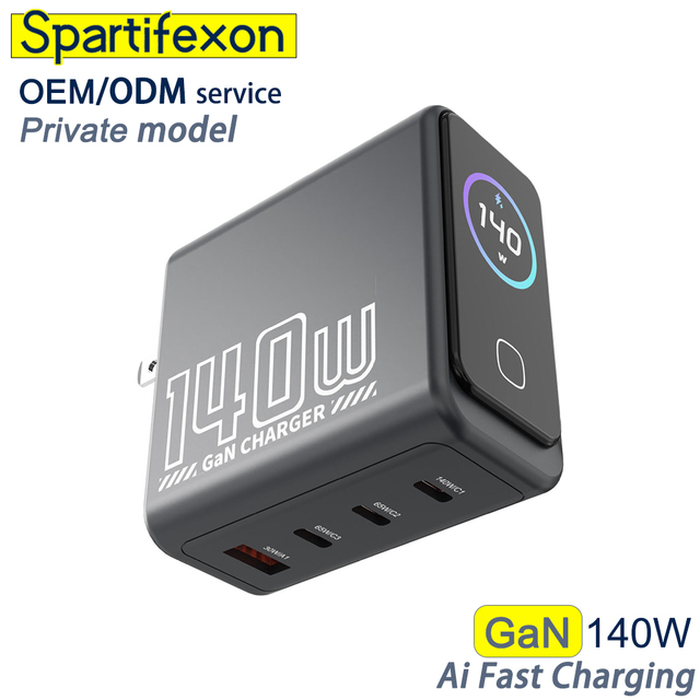 140W GaN AI Charger With Digital Screen Display Iphone Super Fast Charger Adapter Type C/USB-C Pd 110V US/EU/UK Smart Charging