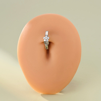 Anneau de nombril articulé en titane ASTM F136 avec fleur en zircon cubique, piercing sexy pour femme, hypoallergénique