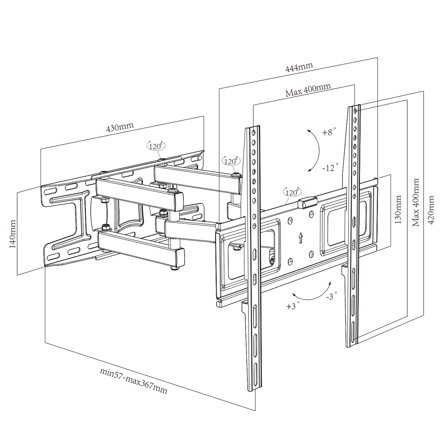 full motion 90 tv wall mount ul certfied