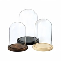 Cloche en verre avec base en bois, cloche de présentation transparente pour plantes, artisanat, bijoux, fleurs préservées