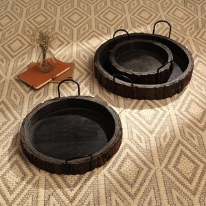 Bandeja Decorativa Redonda Hecha a Mano de Madera de Mango Cenecharl con Asa de Metal Negro para Servir y Decoración del Hogar - Product Image 2