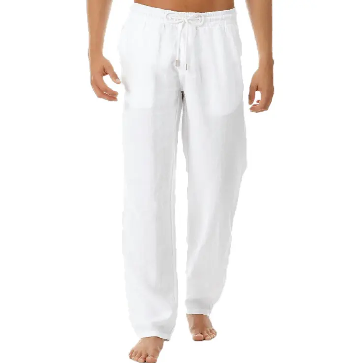 Casual Harem Pants Men Linen Solid Thin White Trousers Jogger Pants Fitness Male Elastic Waist Straight Men's Pants