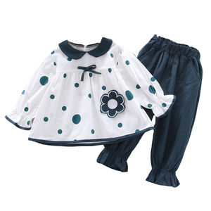 Wholesale Baby Clothes Girl <b>Pants</b> and Long Puff Sleeve Dot Skirt Blouse Sets Autumn - Product Image 1