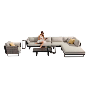 AJUNION Ensemble de salon et canapé d'extérieur de luxe moderne Mobilier de jardin en corde d'aluminium Sofa sectionnel en forme de L Ensemble de patio avec table basse - Product Image 1