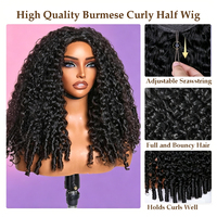 En gros, Demi-perruque indienne naturelle en cheveux humains vierges, 3 en 1, 100% cheveux humains, bouclée birmane, avec cordon de serrage