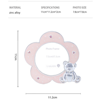 Cadre photo rond en alliage de zinc personnalisé OEM, rose, 5 pétales, avec ours en peluche, cristaux et perles, cadeau pour bébé