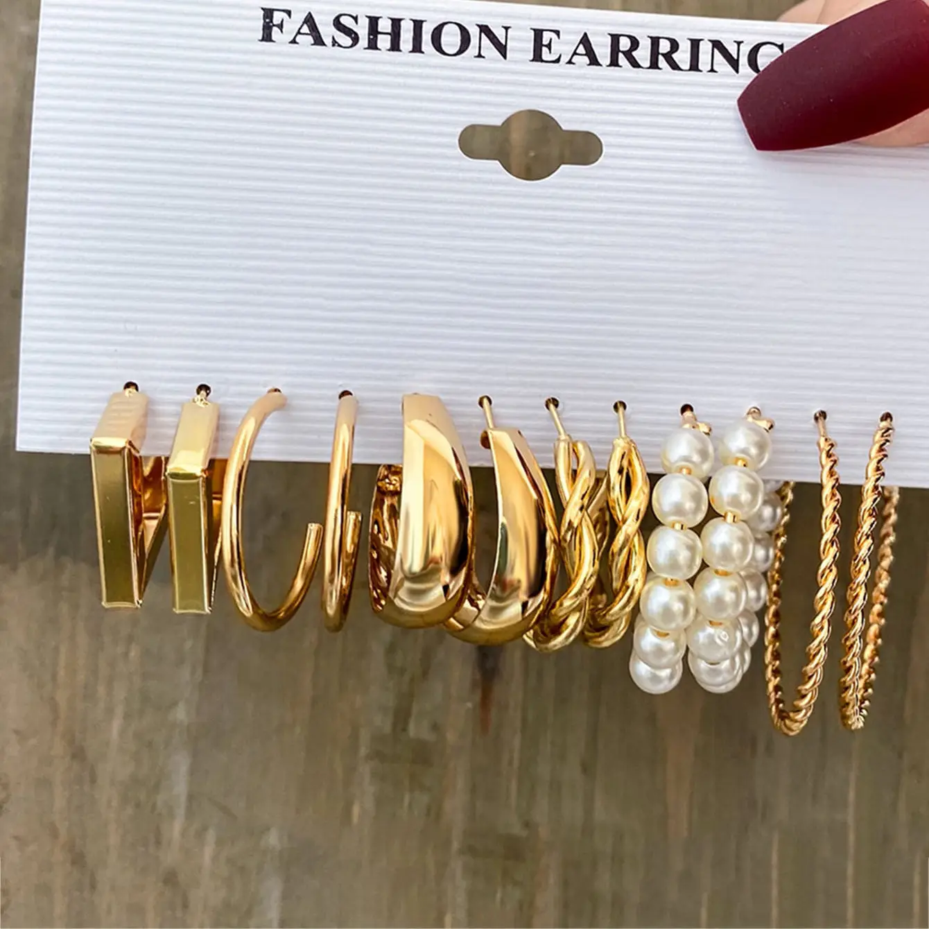 Wholesale C-shaped 6-piece Earrings Set Creative Temperament Inlaid Pearl Earrings Set Jewelry for Women