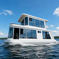 Maison flottante côtière durable, coque en aluminium soudée, pièces isolées, panneaux solaires, aménagement personnalisé, OEM, bateau-maison de 38 pieds