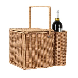 Camping Outdoor Handmade <strong>Wicker</strong> Rattan Cotton <strong>Lining</strong> Pincic <strong>Basket</strong> with Bottle Holder Wine PE Rattan <strong>Basket</strong> Wine Picnic Set - Product Image 5