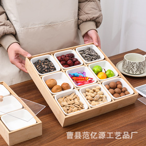 Wooden Nine Compartment <b>Tray</b> For Fruit Snacks Dessert Serving Hotel Coffee <b>Tea</b> Use - Product Image 2