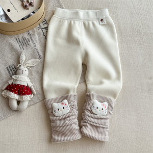 Cute Fleece-<b>Lined</b> Leggings For Girls Winter Warm Cartoon Kt Cat Style Long <b>Pants</b> Knitted Cotton Childrens <b>Pants</b> - Product Image 3