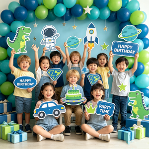 Divertenti Accessori per Foto di Compleanno per Bambini in PVC, Occhiali <span class=keywords><strong>con</strong></span> Corona Colorata, <span class=keywords><strong>Baffi</strong></span> e Cartello, Kit per Feste Riutilizzabile, Impermeabile e Infrangibile - Product Image 5