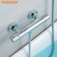 YOROOW Système de mitigeur de douche thermostatique contemporain en laiton chromé de haute qualité pour hôtels Boîte en carton poli en céramique moderne