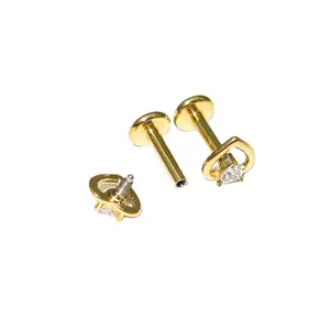 body jewelry display PVD Gold heart outline labret with 1 crystal stainless steel jewelry