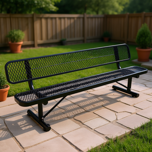 Banc d'extérieur en acier avec dossier, noir, 8 pieds, pour terrasse, mobilier d'extérieur moderne et contemporain en métal, pour 4 personnes - Product Image 2