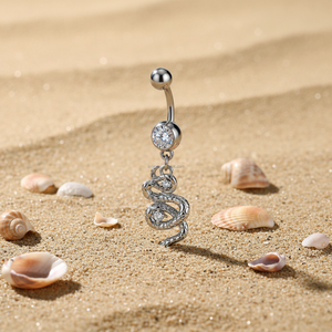 <span class=keywords><strong>Piercing</strong></span> all'<span class=keywords><strong>Ombelico</strong></span> in Acciaio Inox Placcato con Pendente a Forma di <span class=keywords><strong>Serpente</strong></span>, Barra Curva con Zirconi, Gioiello Punk per il Corpo - Product Image 6