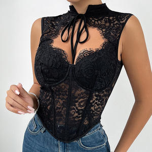 Débardeurs courts respirants pour filles, style corset, soutien-gorge à baleines <span class=keywords><strong>en</strong></span> dentelle, bustier, camisoles <span class=keywords><strong>en</strong></span> maille transparente - Product Image 5