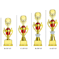 Nuevo trofeo creativo rojo azul premios de plástico tapa de flor redonda Base dorada trofeo en blanco personalizado trofeo de Canto de baile mundial