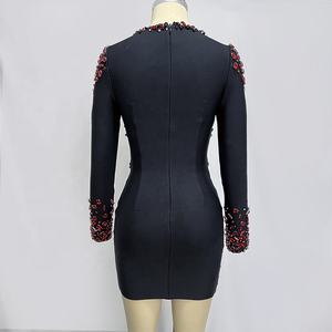 Venta al por mayor de fábrica negro de manga larga con cuello en V rubí lujoso Sexy <span class=keywords><strong>Boutique</strong></span> celebridad cumpleaños cóctel fiesta vendaje vestido - Product Image 4