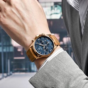 Reloj BENYAR 5160 Deportivo, Cronógrafo de Moda con Esfera Azul, Reloj de Lujo para Hombre, de Cuarzo, con Correa de Cuero, Resistente al Agua - Product Image 6