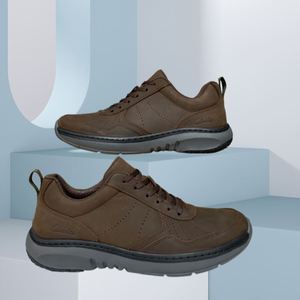 Coffee Color Matte Genuine Leather Casual Sports Shoes with Plush Lining and Rubber Midsole - Product Image 1
