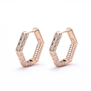 Hexagonal Clip-On <b>Earrings</b> Gold Silver Rose Gold Channel Setting Zirconia Everyday Wear - Product Image 3