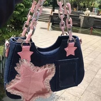 À la mode Y2K Vintage mode coréenne Colorblock épaule ITA sacs filles dames sous les bras Harajuku étoile fourre-tout Denim sac à main