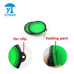 Piring hewan peliharaan Carabiner lipat portabel, mangkuk makanan & kucing anjing & kucing silikon ramah lingkungan dapat dilipat 350ml luar ruangan berkemah perjalanan - Product Image 2