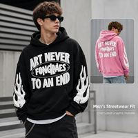 Sweat à Capuche Homme Personnalisé 420 g/m² Coton Graphique Épais Streetwear Détruit avec Appliqués, Broderies, Patchwork et Logo Imprimé, Coupe Oversize
